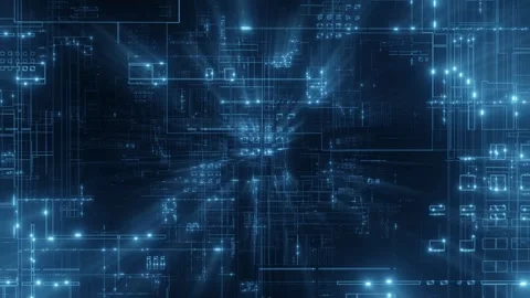 Futuristic Digital Grid with Glowing Blue Lines Stock Footage 305397633