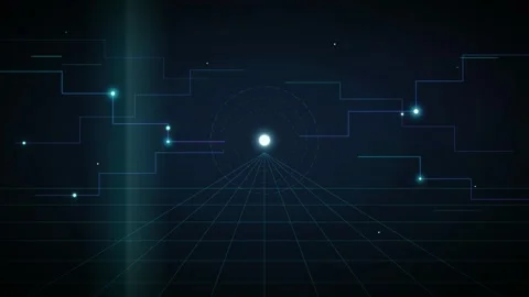 Futuristic digital grid with glowing data lines and central light hub. Stock Footage 341770632