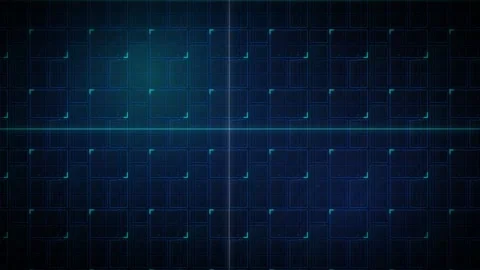Futuristic digital grid with glowing neon blue lines and squares on a dark .. 動画素材 335826413