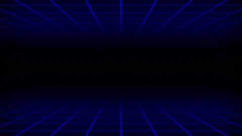 Futuristic Digital Grid Horizon with Blue Neon Lines in Dark Abstract Space Stock Footage 341374782