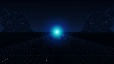 Futuristic digital grid horizon with glowing light abstract cyberpunk backg.. Vidéo 344860357