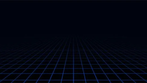 Futuristic Digital Grid with Neon Lights and Dark Background. Stock Illustration