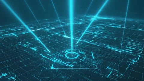 Futuristic digital grid network data flow with glowing blue light beams con.. Stock Footage 321340508