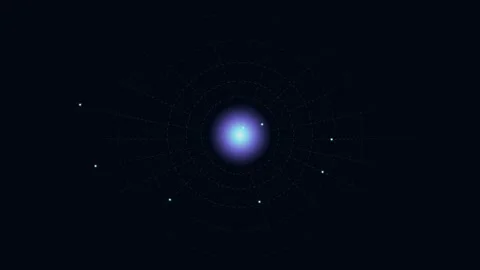 Futuristic digital grid with orbiting data points and a glowing central ene.. Stock-Footage 345546297