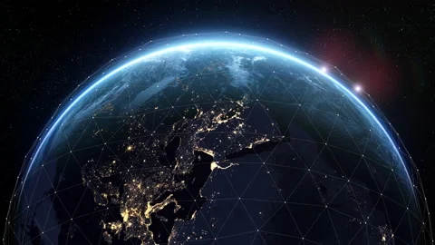 Futuristic Digital Grid Over the Earth Sunrise. Beautiful View from Space 스톡 동영상 212130101