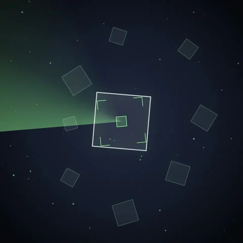 Futuristic Digital Grid Overlay with Abstract Squares and Green Light Streak Stock Footage 348230908