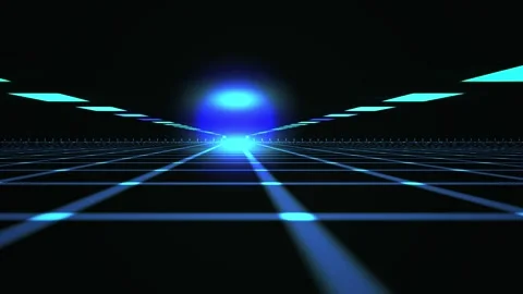 Futuristic Digital Grid Tunnel with Glowing Blue Light. Stock Footage 334521625