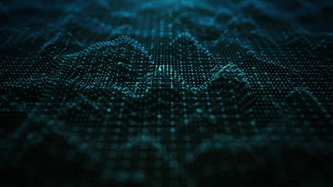 Futuristic digital grid wave with glowing points and lines forming Stock Footage 307803840