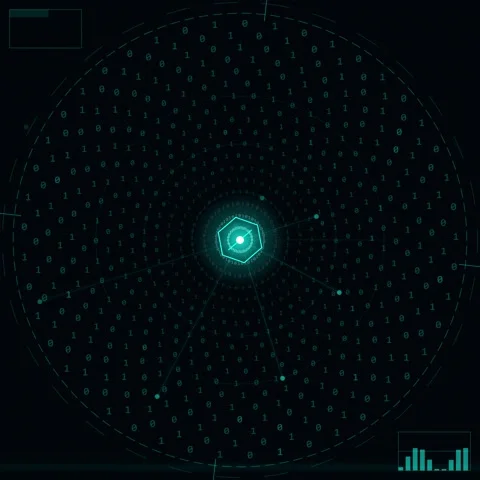 Futuristic Digital Hexagon HUD with Binary Code Data Stream Animation Stock Footage 347262630