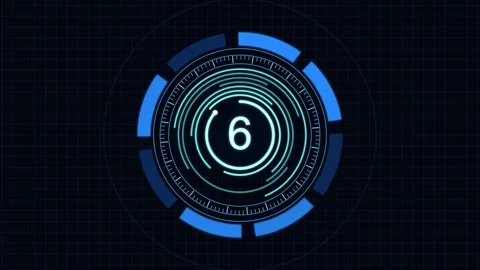 Futuristic Digital HUD Countdown Timer with Glowing Blue Circular Elements and Stock Footage 347721432