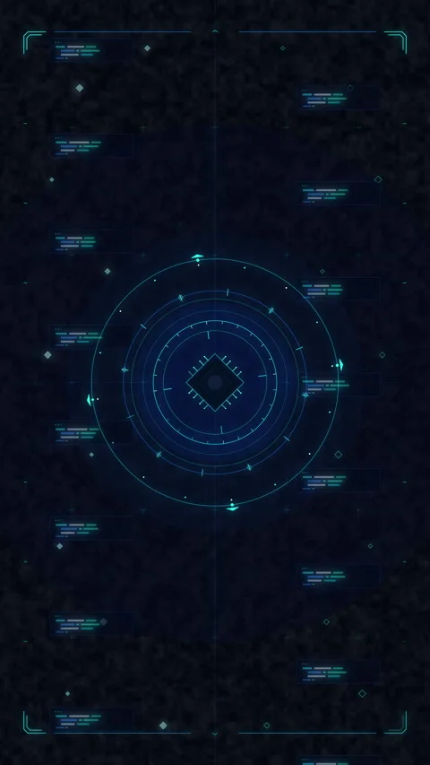 Futuristic digital HUD data interface with glowing cyber neon circles Stock Footage 348335406