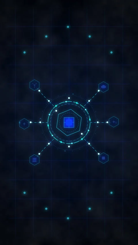 Futuristic digital HUD element featuring glowing cyan tech interface data n.. Stock Footage 348335344