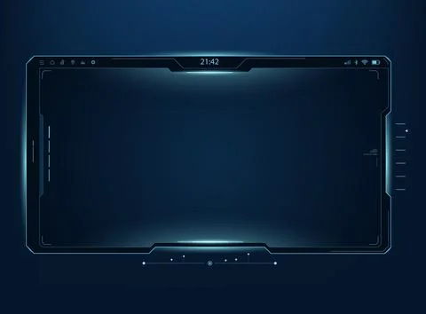 Futuristic digital HUD frame interface on a dark blue tech background. Glow.. 스톡 일러스트