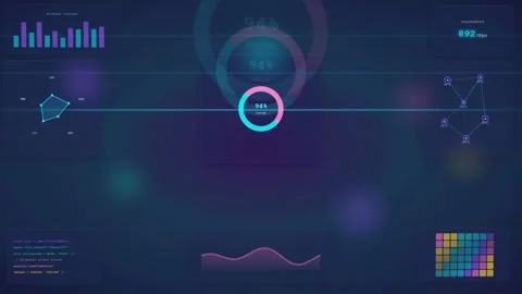 Futuristic Digital HUD Interface with Animated Data Charts and Holographic 库存影片 340026450