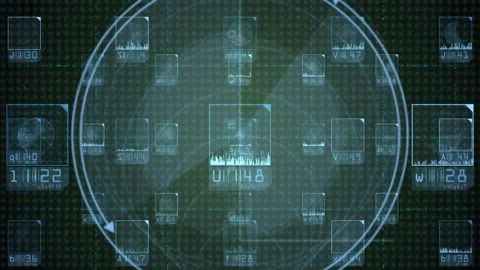 Futuristic Digital HUD Interface With Biometric Data Visualization Stock Footage 333257056