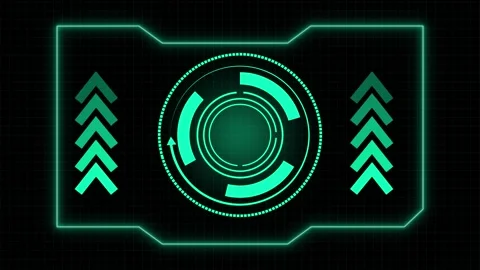Futuristic digital hud interface with central target and arrows on grid ani.. Stock Footage 337366379