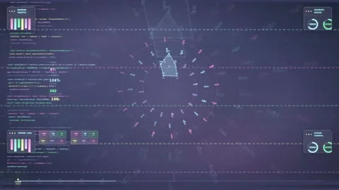 Futuristic Digital HUD Interface with Data Visualization and Coding Elements on Stock Footage 340023727