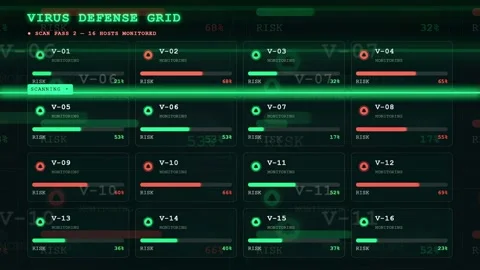 Futuristic Digital HUD Interface with Data Grids and Scanning Elements on Dark Stock Footage 343165137