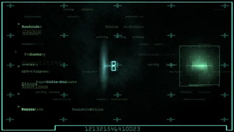 Futuristic Digital HUD Interface With Floating Data Keywords Stockbeeldmateriaal 323440237
