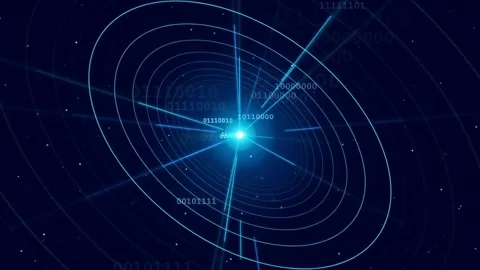 Futuristic Digital HUD Interface with Glowing Blue Concentric Circles and Stock Footage 336773626
