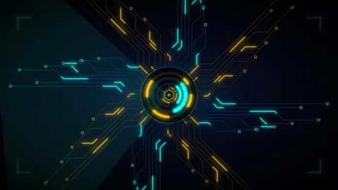 Futuristic digital hud interface with glowing circuitry and rotating data c.. Stock Footage 337565462