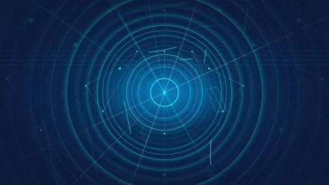 Futuristic Digital HUD Interface with Glowing Blue Concentric Circles and Data Stock Footage 339316368