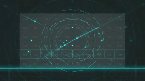 Futuristic Digital HUD Interface with Glowing Blue Circular Data Visualization Stock Footage 339316603