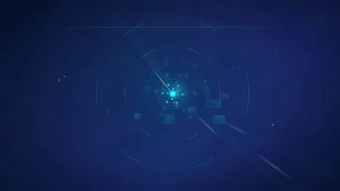 Futuristic Digital HUD Interface with Glowing Blue Circular Elements on Dark Stock Footage 339318297