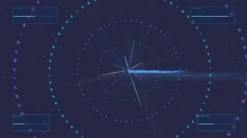Futuristic Digital HUD Interface with Glowing Blue Data Circles and Abstract Stock Footage 339318431