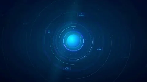Futuristic digital hud interface with glowing blue circular elements and Stock Footage 340402689