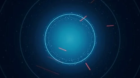 Futuristic Digital HUD Interface with Glowing Blue Circle and Red Data Stock Footage 341830101