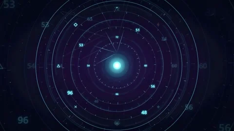 Futuristic Digital HUD Interface with Glowing Purple Circular Elements and Data Stock Footage 343152123