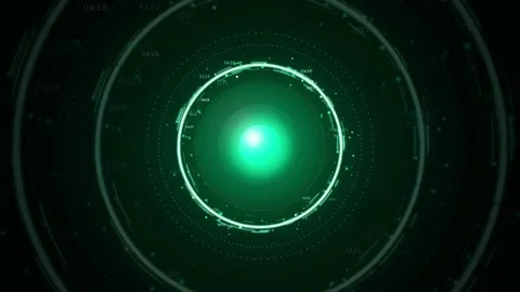 Futuristic Digital HUD Interface with Glowing Green Circular Elements and Data Stock Footage 343161770