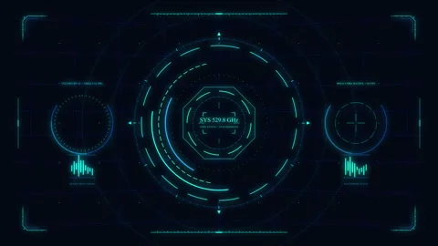 Futuristic digital hud interface with glowing blue cyber tech elements Stock Footage 347202483