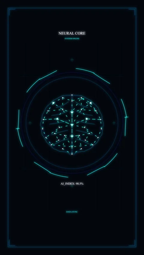 Futuristic digital HUD interface with glowing network nodes, circular scann.. Stock Footage 348335801