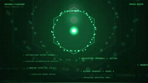 Futuristic Digital HUD Interface with Green Data Scanning and Cyber Security Stock Footage 343158868