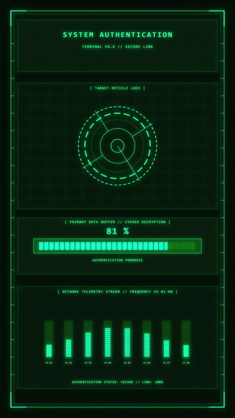 Futuristic digital hud interface with green radar scanner, data analysis charts Stock Footage 347567590