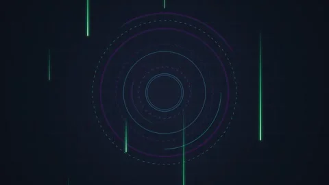 Futuristic Digital HUD Interface with Green Neon Lines and Circular Data Flow Stock Footage 348420937