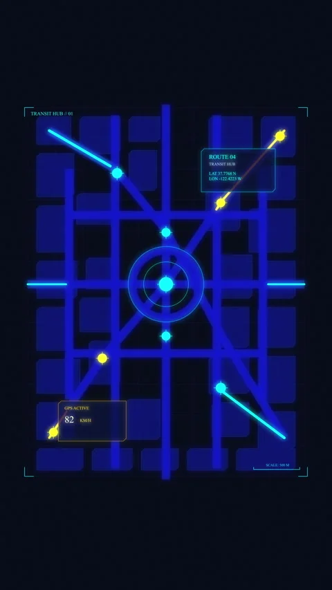 Futuristic digital HUD interface motion graphic with glowing blue grid lines Stock Footage 347567457