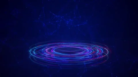 Futuristic Digital HUD Interface with Plexus Network and Glowing Light Rings Stock Footage 314186396