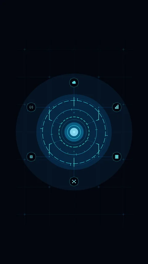 Futuristic digital hud interface with pulsating neon light circles and scan.. Stock Footage 348335799