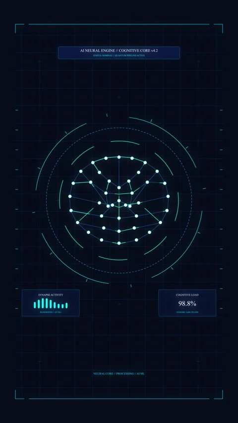 Futuristic digital hud interface with pulsating neon circle data Stock Footage 348335835