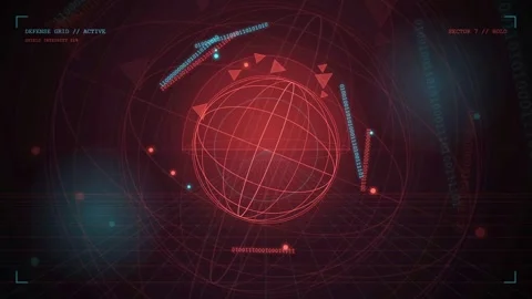 Futuristic Digital HUD Interface with Red Glowing Globe and Data Analysis 库存影片 343161577