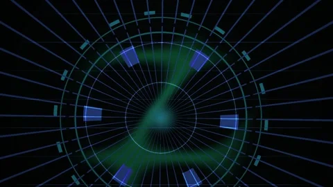 Futuristic Digital HUD Interface with Rotating Elements and Blue Lights. Stock Footage 333924844