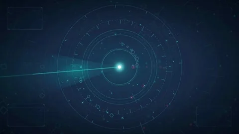 Futuristic Digital HUD Interface with Rotating Circular Elements and Glowing Stock Footage 340218332