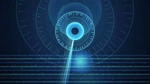 Futuristic Digital HUD Interface with Rotating Circular Gauges and Binary Code Stock-Footage 343161039