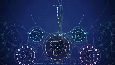 Futuristic digital hud interface with rotating geometric elements and data Stock Footage 343437680