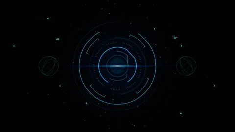 Futuristic digital hud interface rotating with glowing blue light particles.. Stock-Footage 344309269