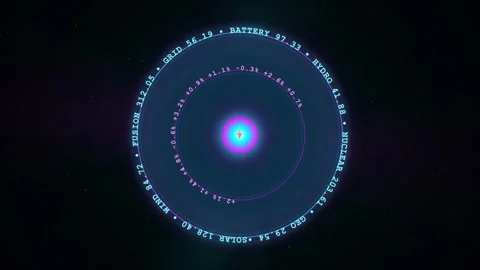 Futuristic Digital HUD Interface with Rotating Energy Data Circles on a Dark Stock Footage 344774306