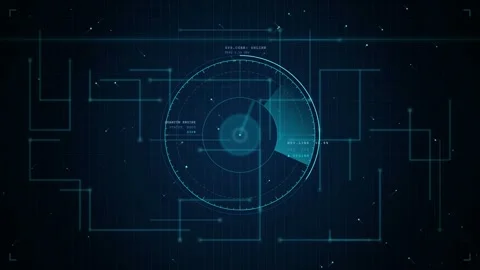 Futuristic Digital HUD Interface with Rotating Circular Data Elements and Blue Stock Footage 346209336